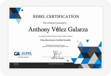 certificado gloss revolution installer ceramic coating